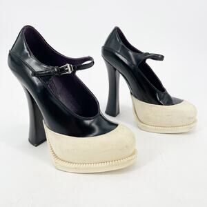 Prada Runway 2012 White & Black Rubber Cap Toe Mary Jane Platform Heels IT 36